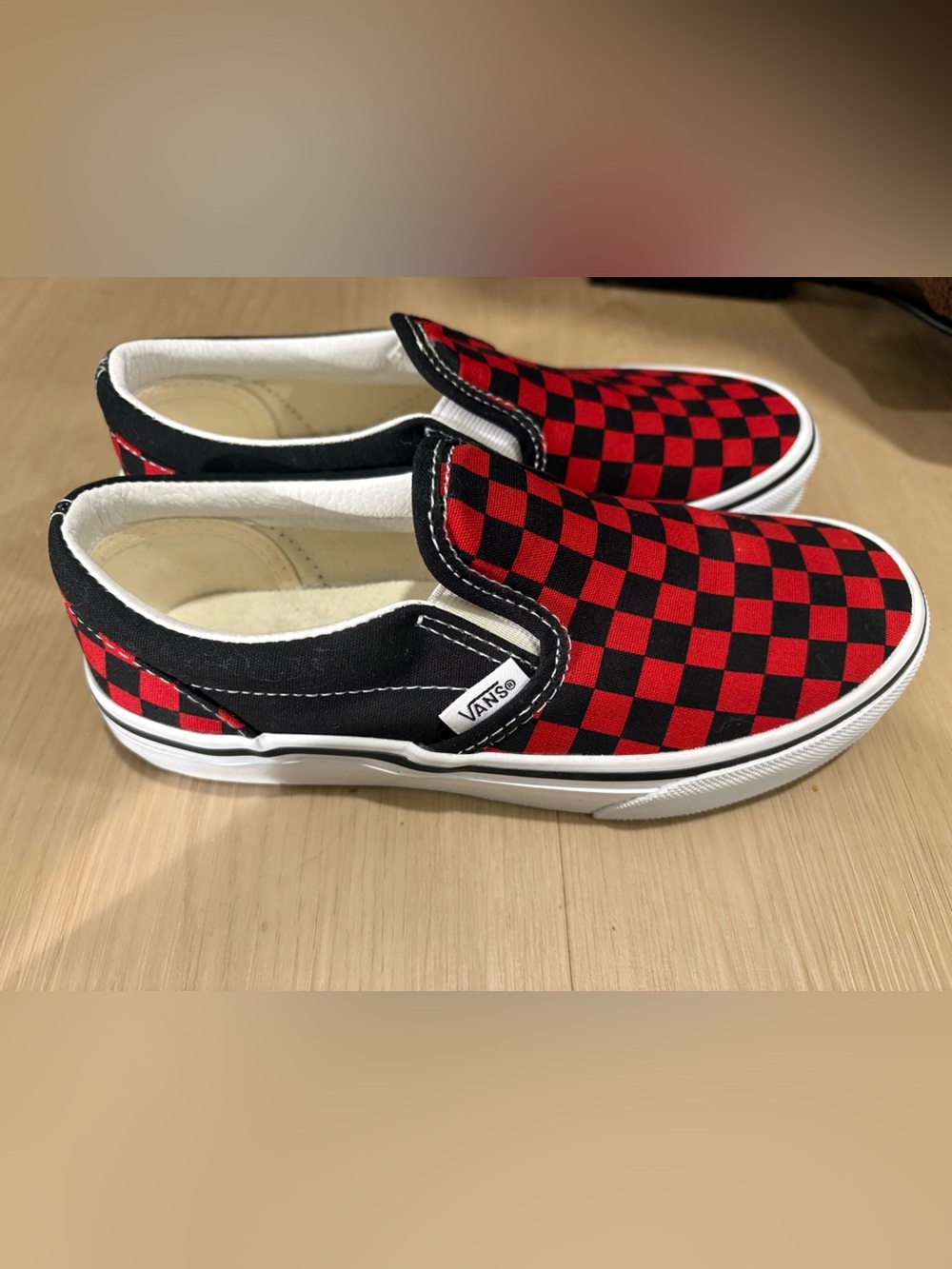 Vans Kids Slip-On Checkerboard Sneakers - Red and Black